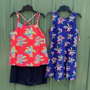 GIRLS Sleeveless Tropical Print Pullover Dress Tank & Shorts Size XL 14/16